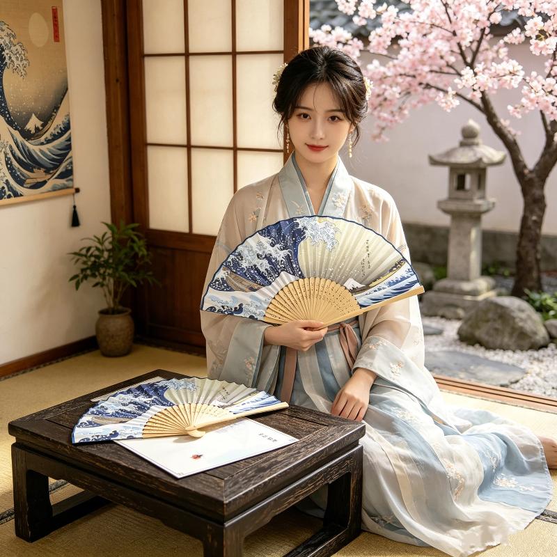 Fan Sensu Folding - Éventail pliant en bambou Ukiyoe Wave,